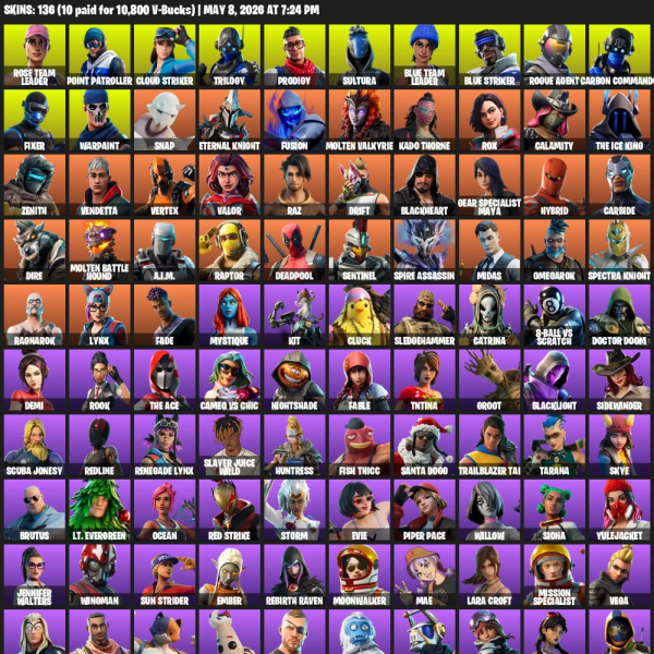 🔥136 Skins | Rose Team Leader | Warpaint 🔥 - Account Fortnite