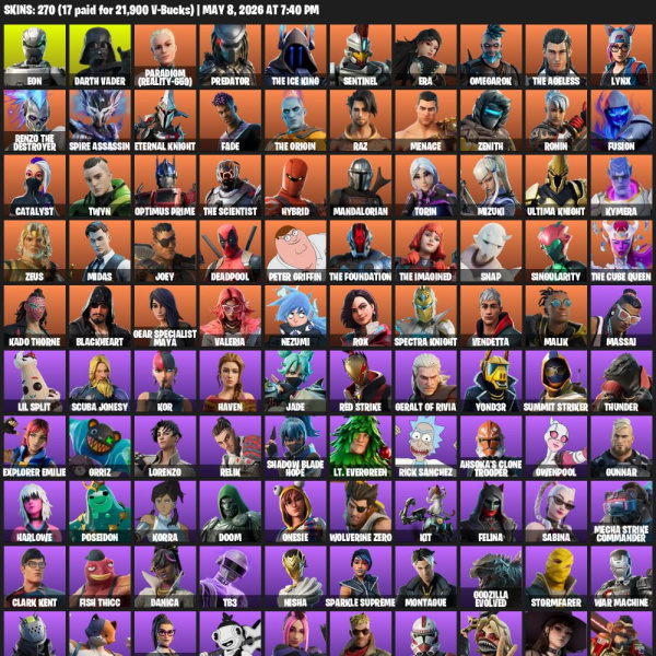 🔥270 Skins | Eon | Lara Croft 🔥 - Fortnite Account