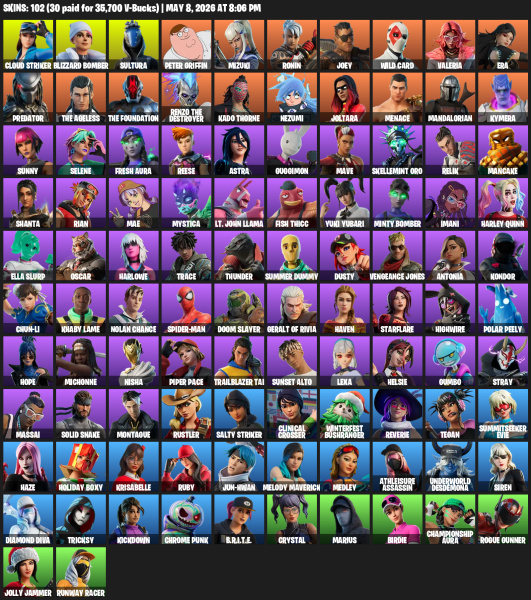 🔥102 Skins | Cloud Striker | Blizzard Bomber 🔥 - Fortnite Account